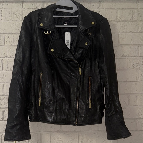 Victoria's Secret Genuine Leather Black Jacket with Gold Details - Picture 4 of 17